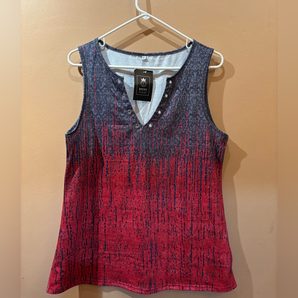 Etcyy Red and Gray Sleeveless Tank Top Size Medium NWT